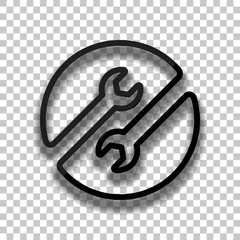 Repair service. Linear, thin outline. Black glass icon with soft