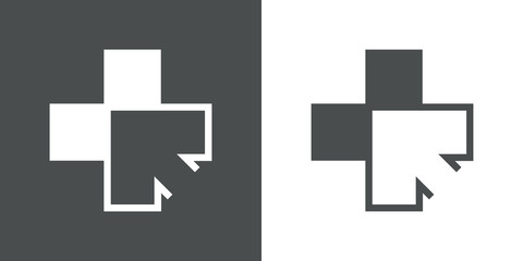 Fototapeta premium Icono plano cruz sanidad con flecha en gris y blanco