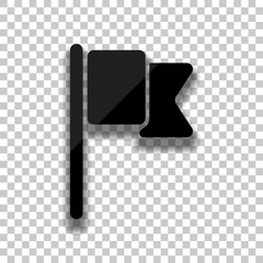 Simple flag icon. Black glass icon with soft shadow on transpare