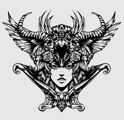 Beautiful woman with horns on her head