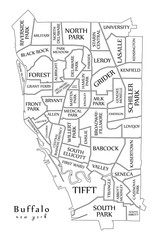 Modern City Map - Buffalo New York city of the USA with neighborhoods and titles outline map