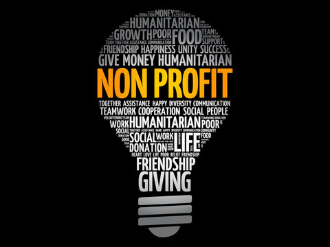 Non Profit bulb word cloud collage, social concept background
