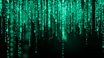 Digital background green matrix. Binary computer code. Hacker concept. 3d rendering