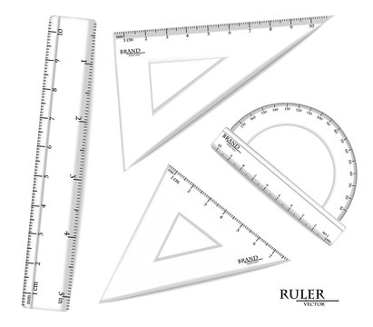 Transparent Rulers set Vector realistic. Drawing set isolated on white. Metric measures imperials