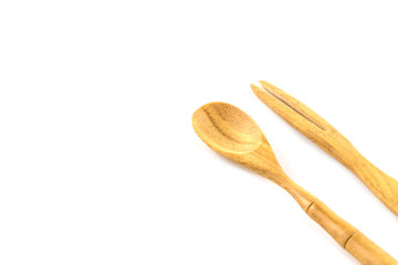 Mini Wooden spoon and fork isolated on white