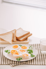 Various ways of cooking chicken eggs. Breakfast with eggs.