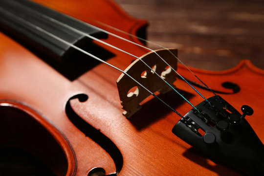 Violin on wooden table