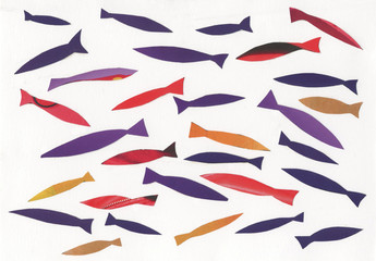 fish, silhouettes of different colors