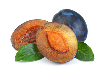 Blue plum fruit  on white