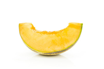 Fototapeta na wymiar One slice of fresh melon cantaloupe variety without seeds isolated on white background