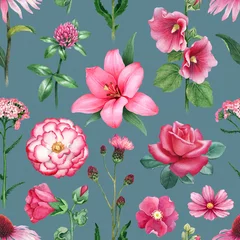Foto op Canvas Watercolor illustrations of pink flowers. Seamless pattern © Aleksandra Smirnova