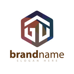 GU Initial letter hexagonal logo vector template