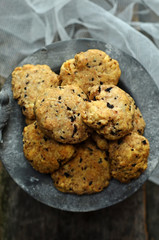 Dry cookies on a rustic plateau