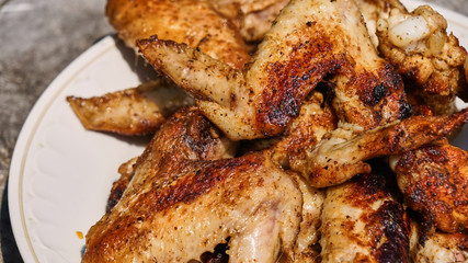 Close up view of Frying Chicken wings.