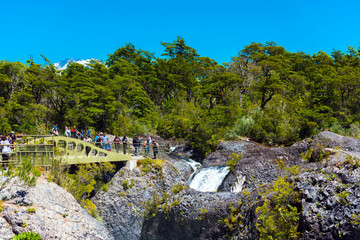 Fototapeta premium PATAGONIA, CHILE - JANUARY 4, 2018: Waterfall in national park Vicente Perez Rosales.