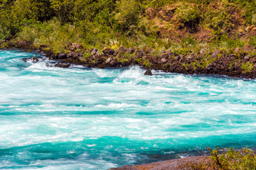 Fototapeta na wymiar Petrohue river, Patagonia, Chile, South America. Copy space for text.