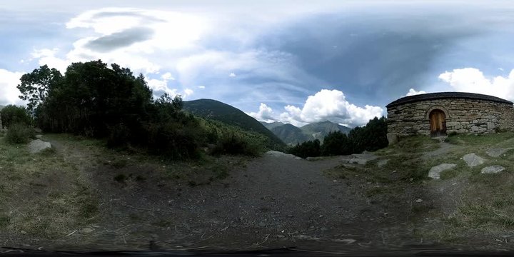 360VR and timelapse video of Sant Quirc de Taull hermitage, Catalonia, Spain. Catalan Romanesque Churches of the Vall de Boi are declared a UNESCO World Heritage Site Ref 988