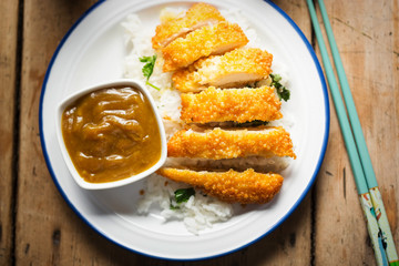 Crispy Katsu Chicken Curry with rice & parsley 