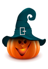 Halloween - Pumpkin with witch hat. Halloween pumpkin head row with expressions.