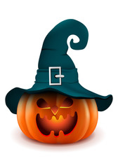 Halloween - Pumpkin with witch hat. Halloween pumpkin head row with expressions.