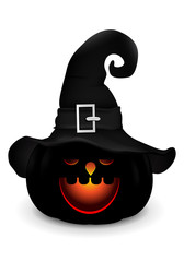 Halloween - Pumpkin with witch hat. Halloween pumpkin head row with expressions.