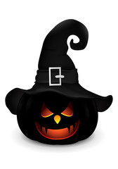 Halloween - Pumpkin with witch hat. Halloween pumpkin head row with expressions.
