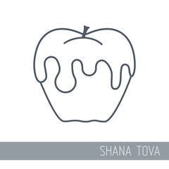 Honey on apple. Rosh Hashanah icon. Shana tova