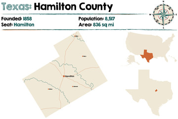 Fototapeta premium Detailed map of Hamilton county in Texas, USA.
