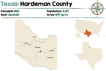 Detailed map of Hardeman county in Texas, USA.