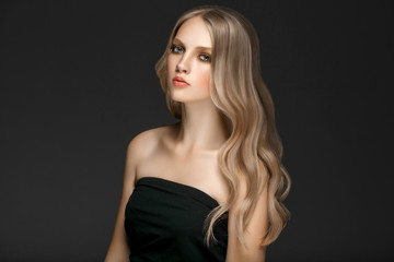 Fototapeta premium Beautiful Woman Face Portrait Beauty Skin Care Concept with long blonde hair 