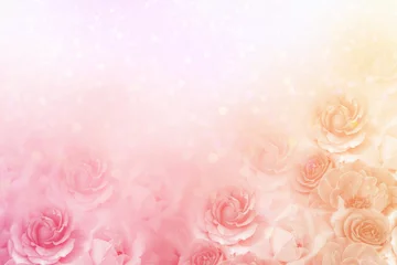 Poster de jardin Roses bordure de fleurs de belles roses dans des tons doux et vintage avec un fond de romance scintillante pour la Saint-Valentin ou une carte de mariage