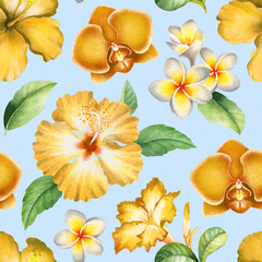 Watercolor seamless tropical pattern