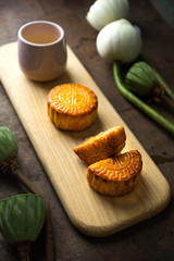 Moon cakes are offered to friends or on family gathering during the mid-autumn festiva. Mooncake and tea 