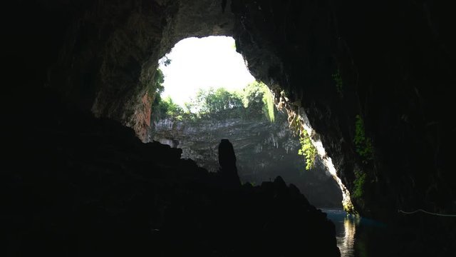 Melissani Caves in Kefalonia Island Greece with boat