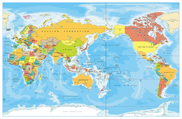 Pacific Centered World Colored Map