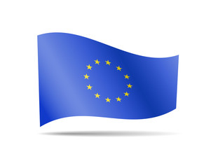 Waving European Union Flag on white. Flag in the Wind.
