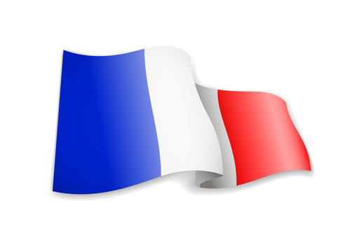 Waving France flag on white background.