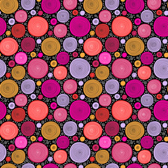 Abstract circle shapes with spirals geometric seamless pattern, vector