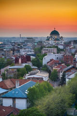 Naklejka premium Belgrade, Serbia - April 10, 2017: Belgrade panorama with the temple of St. Sava by night