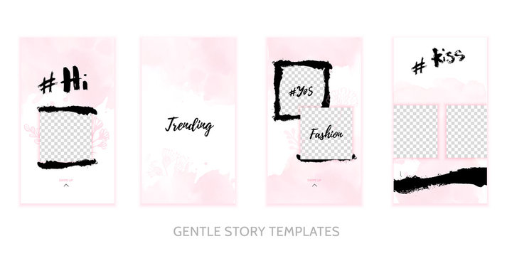 Instagram Story Template Set With Grunge Splashes And Watercolor Stain.