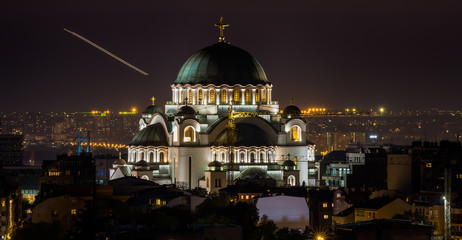 Fototapeta na wymiar Belgrade, Serbia - April 10, 2017: Belgrade panorama with the temple of St. Sava by night