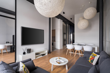 Living room with ball lampshades