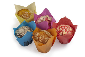 Cupcakes in a multi-colored wrapper.