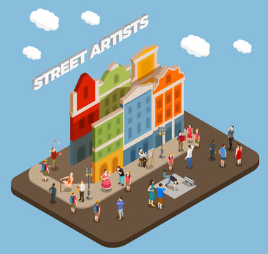 Street Artists Isometric Composition