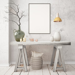 Mockup poster in the Scandinavian interior with a console table in lagom style.