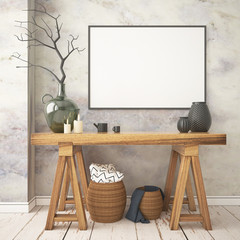 Mockup poster in the Scandinavian interior with a console table in lagom style. © shuruev