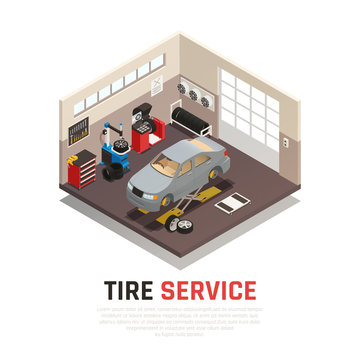Tire Service Isometric Composition
