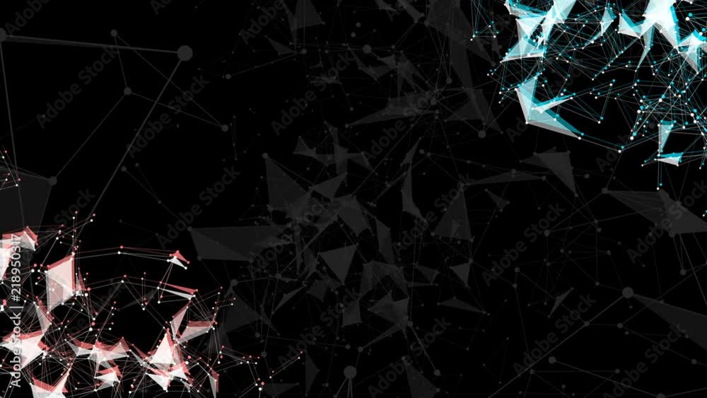 Poster Red and blue. Black background.Scientific background and abstract technology. Plexus digital dynamic wallpaper. Bound lines, triangles and points. Loop Animation
