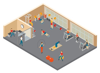 Fitness Hall Isometric Composition