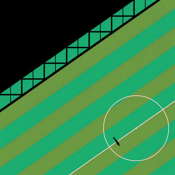 birds eye view of a single person stood along on a football pitch